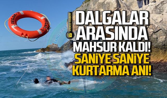 Dalgalar arasında mahsur kaldı!. Saniye saniye kurtarma anı!