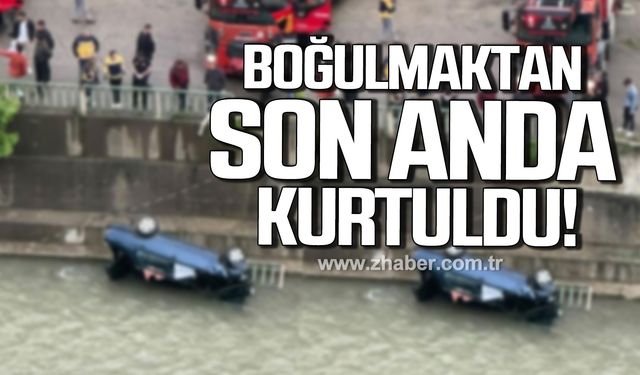 Karabük'te araç çaya uçtu! Sürücü boğulmaktan son anda kurtuldu!