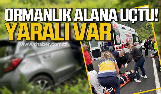 Kozlu'da araç ormanlık alana uçtu! Yaralı var!