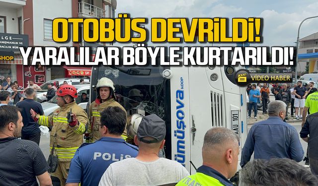 Otobüs devrildi yaralılar böyle kurtarıldı!