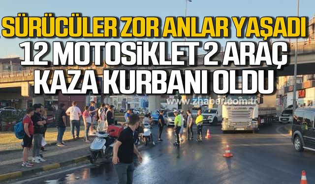 Kdz. Ereğli'de çöp kamyonunun hidrolik yağı yola aktı! 12 motosiklet 2 otomobil kazaya karıştı!