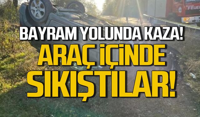 Bayram yolunda kaza! Araç içinde sıkıştılar!