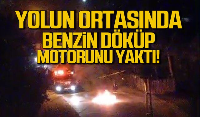 Karabük'te olay! Benzin döküp motorunu yaktı