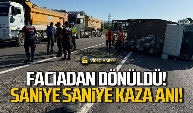 Faciadan dönüldü! Tüp kamyonunun kazası güvenlik kamerasında!