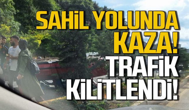 Zonguldak sahil yolunda araç takla attı! Trafik kilitlendi!