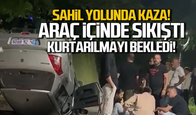 Zonguldak sahilinde kaza! Araç içinde sıkıştı!