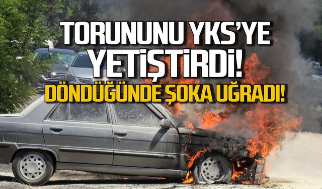 Torununu sınava yetiştirdi! Aracı yandı!