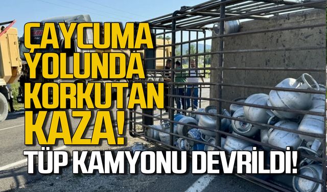 Çaycuma yolunda korkutan kaza! Tüp kamyonu devrildi!