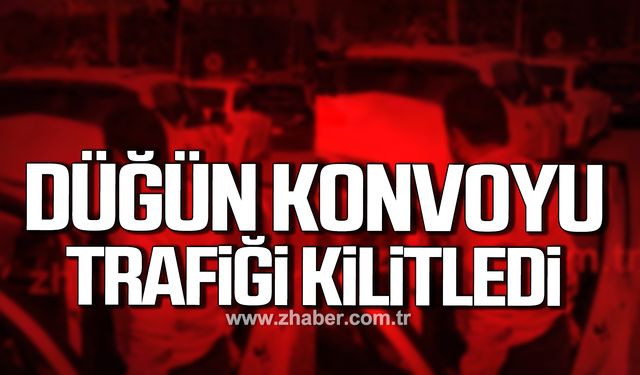 Kozlu sahil yolunda düğün konvoyu trafiği kilitledi!