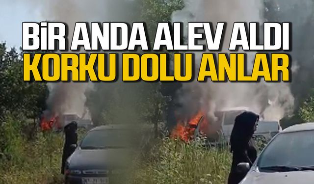 Çaycuma'da korku dolu anlar! Araç bir anda alev aldı!