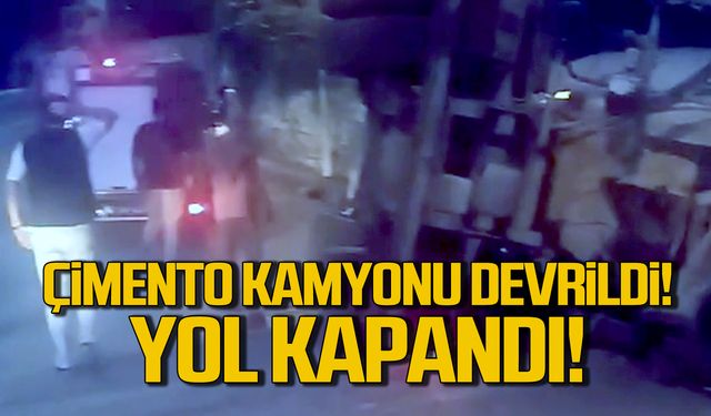 Kilimli'de kaza! Çimento yüklü kamyon devrildi!