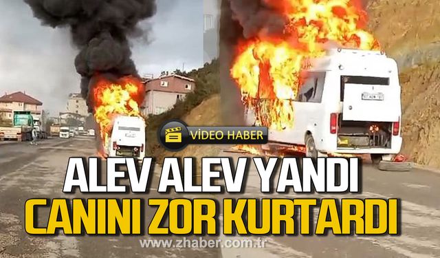 Kdz. Ereğli'de işçi servisi alev alev yandı! Sürücü canını zor kurtardı!