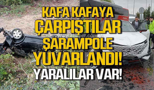 Çaycuma'da iki araç kafa kafaya çarpıştılar, şarampole yuvarlandı