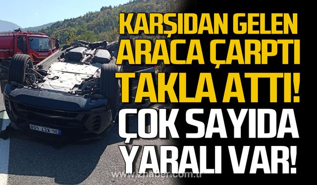 Takla atan araç ters döndü! Çok sayıda yaralı var