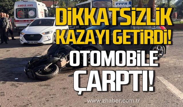 Motosiklet otomobile çarptı, 1 kişi yaralı