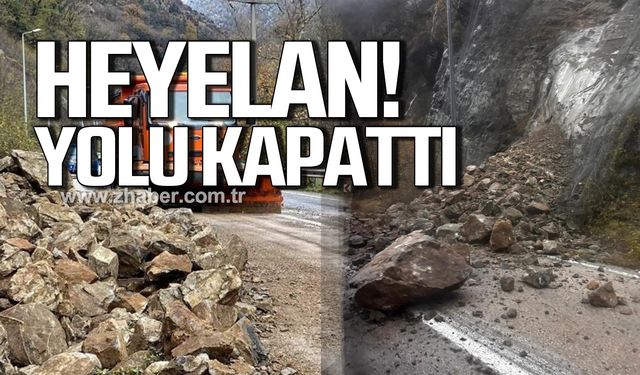 Karabük'te heyelan! Yolu kapattı!