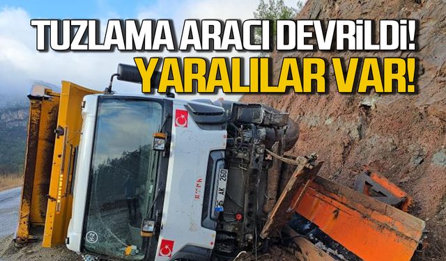 Tuzlama aracı devrildi! Yaralılar var!