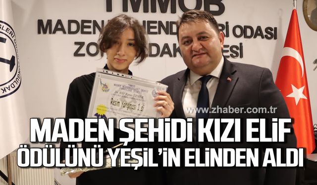 Maden şehidi kızı Elif Rana Özyer ödülünü Hakan Yeşil'in elinden aldı!