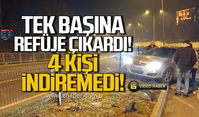 Tek başına çıkardığı aracı 4 kişi indiremedi!