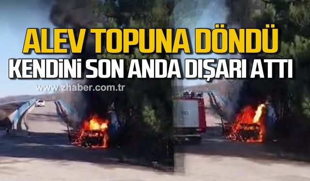 Otomobil alev topuna döndü! Son anda kendini dışarı attı!