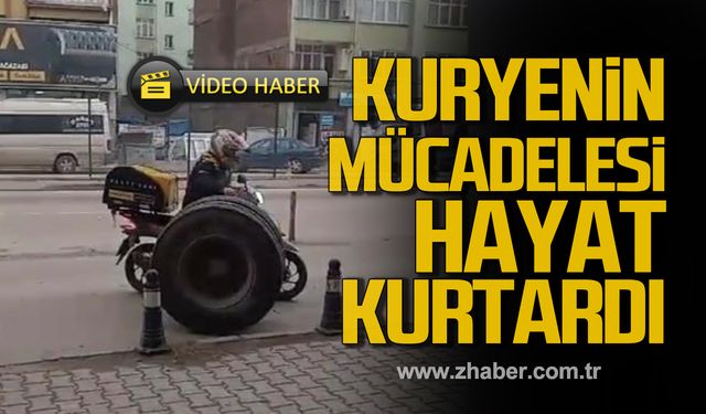 Lastik fırladı! Kuryenin mücadelesi hayat kurtardı!