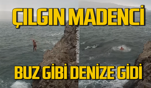 Zonguldaklı çılgın madenci buz gibi denize girdi!