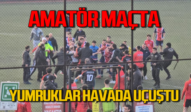 Amatör maçta yumruk ve tekmeler havada uçuştu!