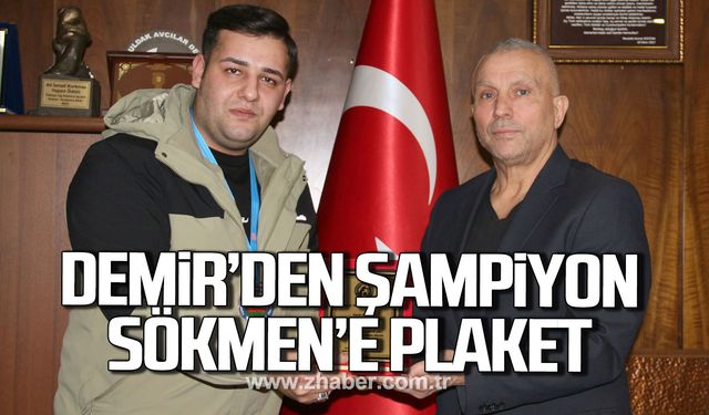 Tayfun Demir'den şampiyon Vahdet Sökmen'e plaket!