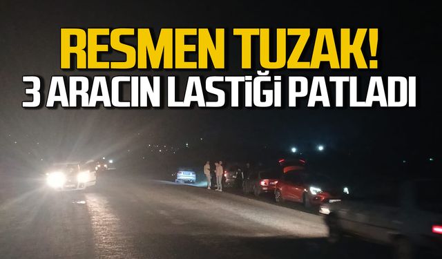 Zonguldak Alaplı'da tuzak yol! 3 aracın lastiği patladı!