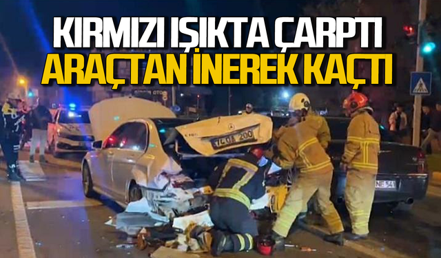 Kırmızı ışıkta araca çarptı araçtan inerek kaçtı!