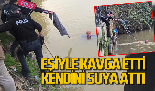 Eşiyle tartıştı, kendini sulara attı: Halatla kurtarıldı!