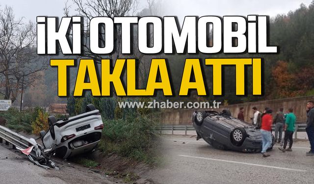 İki otomobil takla attı! Yaralılar var