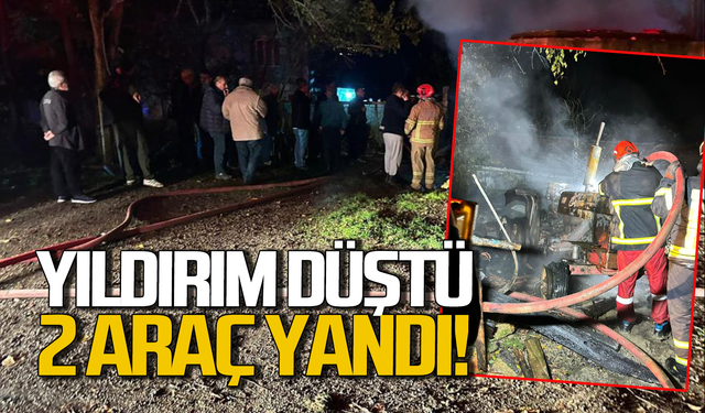 Yıldırım düştü 2 araç yandı!