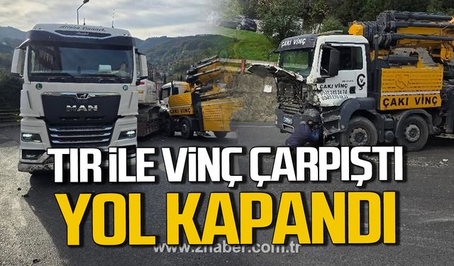 Kilimli'de tır ile vinç çarpıştı! Yol trafiğe kapandı!