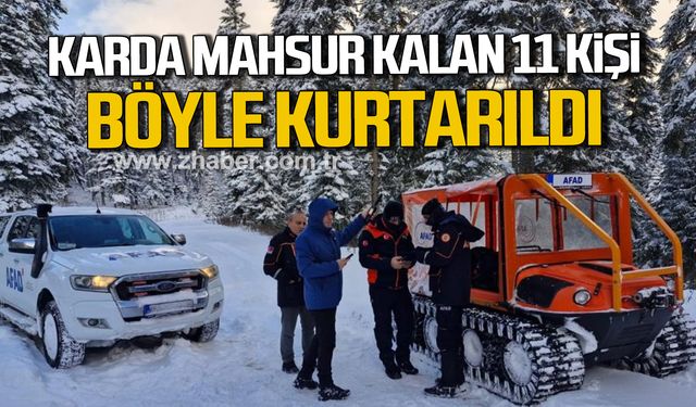 Karabük'te karda mahsur kalan 11 kişi kurtarıldı.