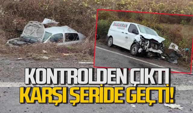 Ölümden döndüler: Karşı şeride geçen otomobil ticari araçla çarpıştı
