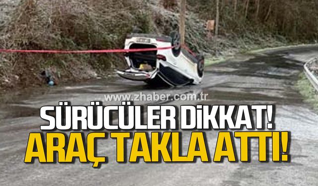 Kdz. Ereğli'de buzlanan yolda araç takla attı