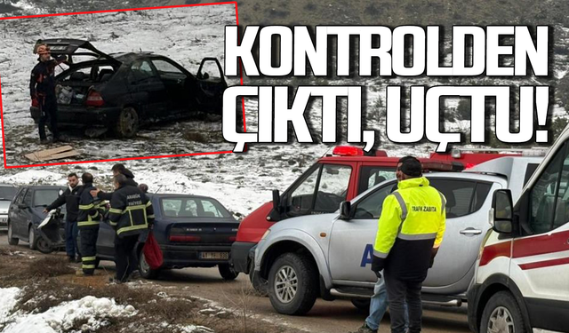 Araziye uçan otomobilin sürücüsü yaralandı