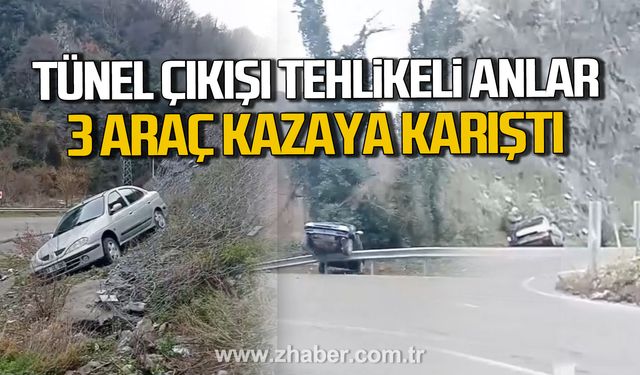 Zonguldak'ta taşlardan kaçarken kazaya karıştılar.