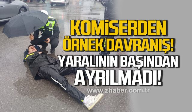 Komiserden örnek davranış, yaralı kuryenin başından ayrılmadı