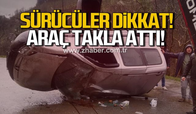 Zonguldak Alaplı’da kaza. Gümeli yolunda araç ters döndü