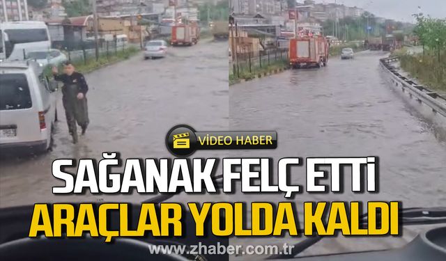 Zonguldak’ta sağanak felç etti. Araçlar yolda kaldı.