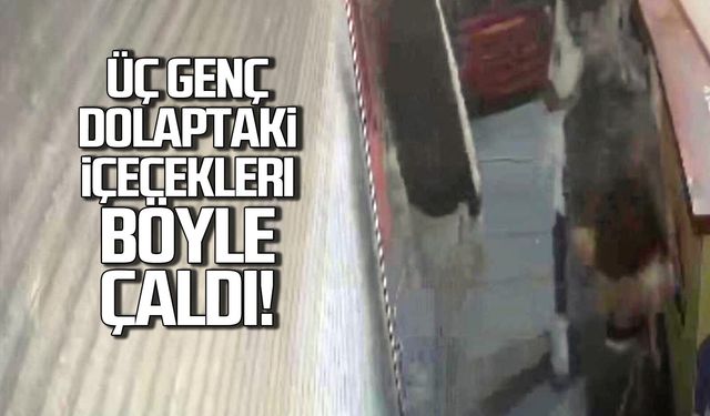 Üç genç büfe dolabını patlatıp içecek çaldı