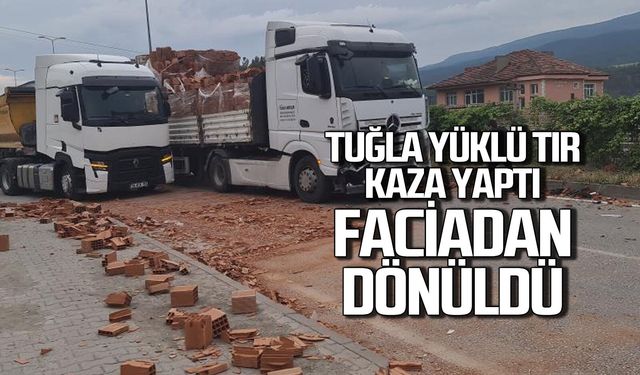 Tuğla yüklü TIR kaza yaptı faciadan dönüldü.