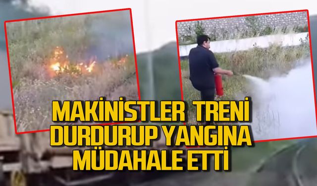Makinistler treni durdurarak yangın söndürdü