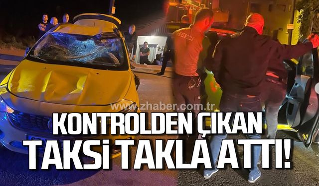 Kozlu’da takla atan taksi maddi hasarla kurtuldu