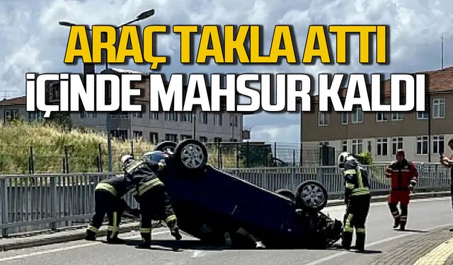 Araç takla attı. Sürücü içinde mahsur kaldı