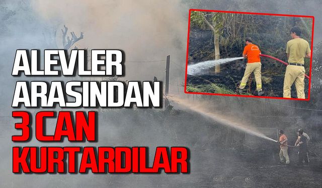 Alevler arasından 3 can kurtardılar