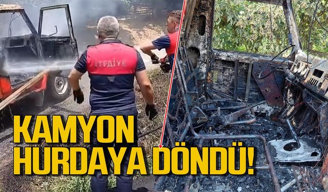 Seyir halindeki kamyonet aniden alev aldı hurdaya döndü