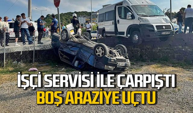 İşçi servisiyle çarpışan otomobil bahçeye uçtu: Çok sayıda yaralı var